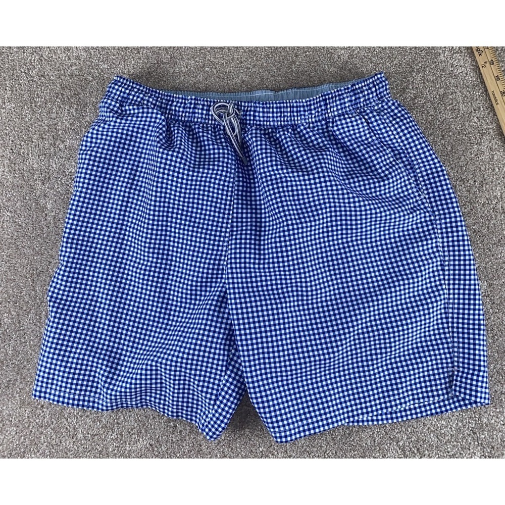Peter Millar Seaside Blue Gingham Check Plaid Board Shorts Mens XL Drawstring 8"